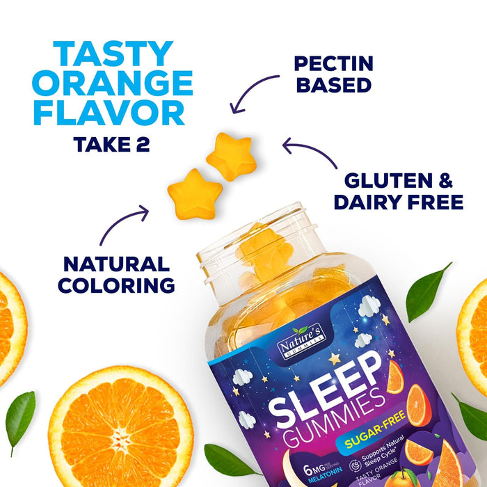 Sleep Gummies 6mg - Melatonin Gummy for Adults, Sugar Free, Natural Sleeping Gummy for Adults, Kids, Orange Flavored, Vegan, Non-GMO, Extra Strength Sleep Vitamin Support Supplement - 120 Gummies