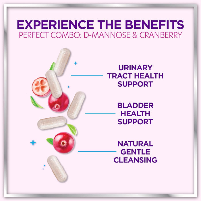 Organic D Mannose 1300mg per Serving Supplements - Extra Strength D-Mannose Capsules with Cranberry - for Natural Gentle Cleansing & Urinary Tract Health Support - Bottled in USA - 120 Capsules
