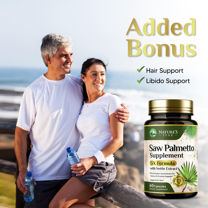 Saw Palmetto for Men Prostate Supplement - Potent 3X Formula with Stinging Nettle + Pumpkin Seed Extract for Men's Health, Herbal Prostate Supplement for Urinary Support, Bottled in USA, 60 Capsules