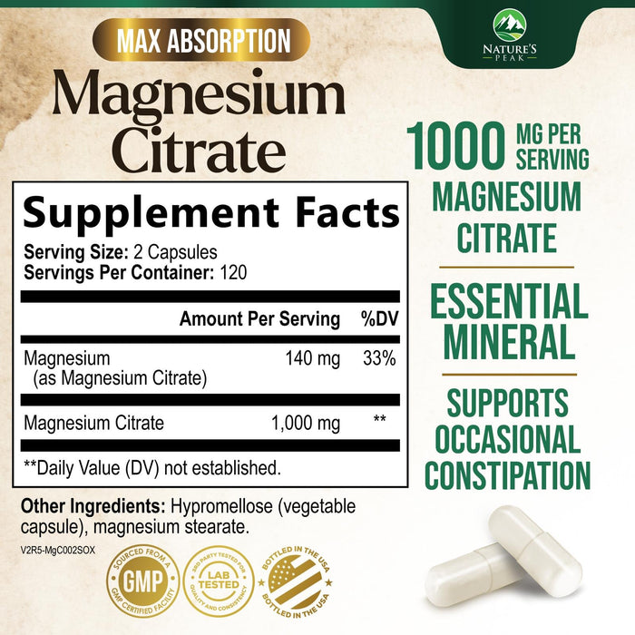 Magnesium Citrate 1000mg – 240 Capsules