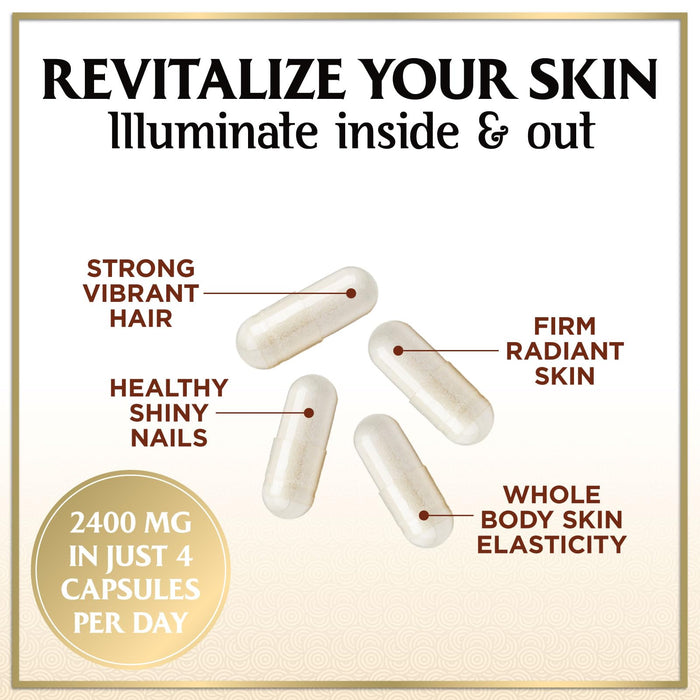 Multi Collagen Peptides for Women – 2400mg Best Hydrolyzed Collagen Complex with 5 Types (I, II, III, V, X) - Grass Fed – Hair, Skin, Nail, Bone & Joint Support for Beauty & Wellness – 60 Capsules