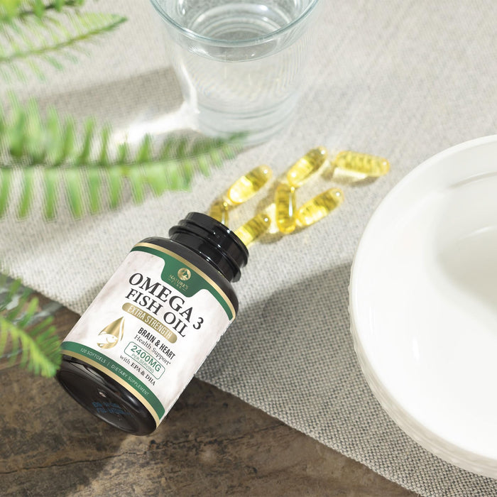 Omega 3 Fish Oil Pills 2400mg - Triple Strength Omega 3 Fish Oil Supplements - Best EPA & DHA Fatty Acids for Brain & Heart Health Support, Nature's Omega3 Supplement, 60 Day Supply - 120 Softgels