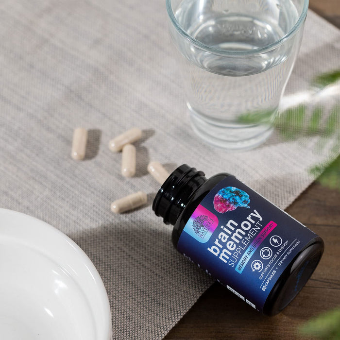 Brain Memory Supplement Pills - Nootropics Support for Concentration, Clarity, Alertness & Focus - Brain Health with Bacopa, Cognitive Vitamins, Phosphatidylserine, DMAE - Brain Booster - 60 Capsules