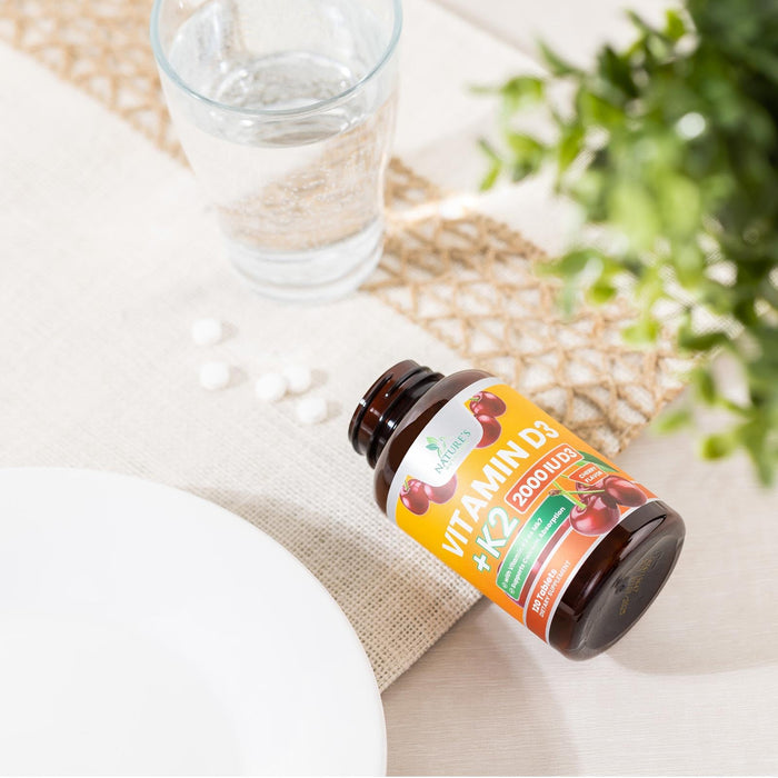 Vitamin D3 K2 2000 IU Plus with K2 (MK-7) 75 mcg - Vitamins D & K Complex Supplement for Bone, Teeth, Muscle, Calcium Absorption, Supports Immune & Heart Health, Non-GMO Chewable Formula - 120 Tablets