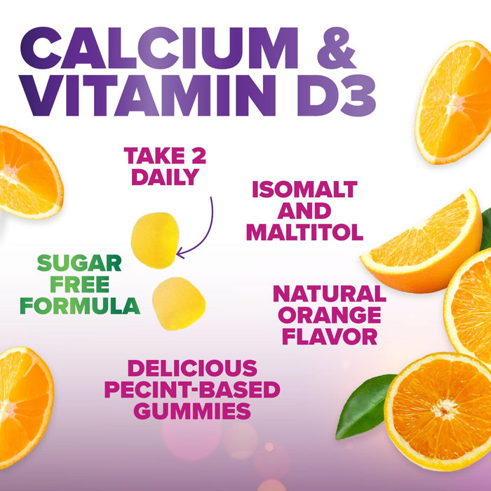 Chewable Calcium Supplements for Women & Men - Sugar Free Calcium with 400 IU Vitamin D3 Gummy for Bone, Teeth, & Immune Health Support - Non-GMO, Berry Flavored, Daily Vitamins Chews - 60 Gummies