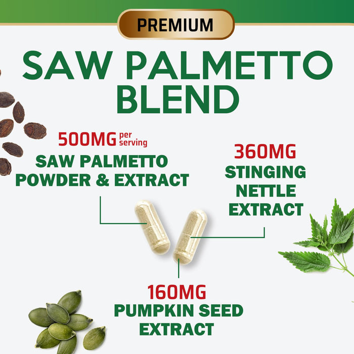 Saw Palmetto for Men 1000MG Prostate Health Supplement - Saw Palmetto Extract Prostate Support Supplement, Prostate Supplements for Men's Health Support, Prostate Urinary Health Support, 120 Capsules