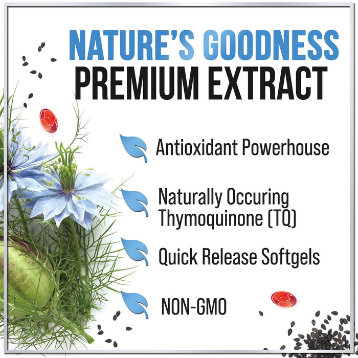 Black Seed Oil Softgels 1000mg - Premium Nigella Sativa Blackseed, Pure Natural Black Cumin Seed Oil & Antioxidant for Skin & Immune Support - Non GMO, Bottled in USA Supplement - 120 Softgels