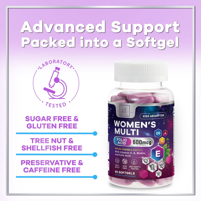 Multivitamin for Women - Vitamin A, C, D, E, and 8 B Vitamins for Energy & Immune Support, with Biotin, Iron & Zinc for Bone & Skin Health, Daily Womens Multivitamin & Minerals - 60 Softgels