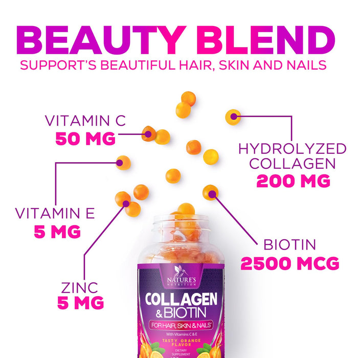 Collagen Gummies with 2500mcg Biotin, Vitamin C & Zinc - Hydrolyzed Collagen Peptide Type 1 & 3 Supplement - Advanced Hair, Skin & Nail Growth Support for Women & Men, Gluten Free, Non-GMO - 120 Count