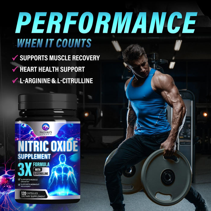 Nitric Oxide Supplement 3000mg L Arginine 3X Strength - Citrulline Malate & AKG - Extra Strength Muscle Supporting Nitric Booster for Muscle Growth & Workout Recovery to Train Harder - 120 Capsules