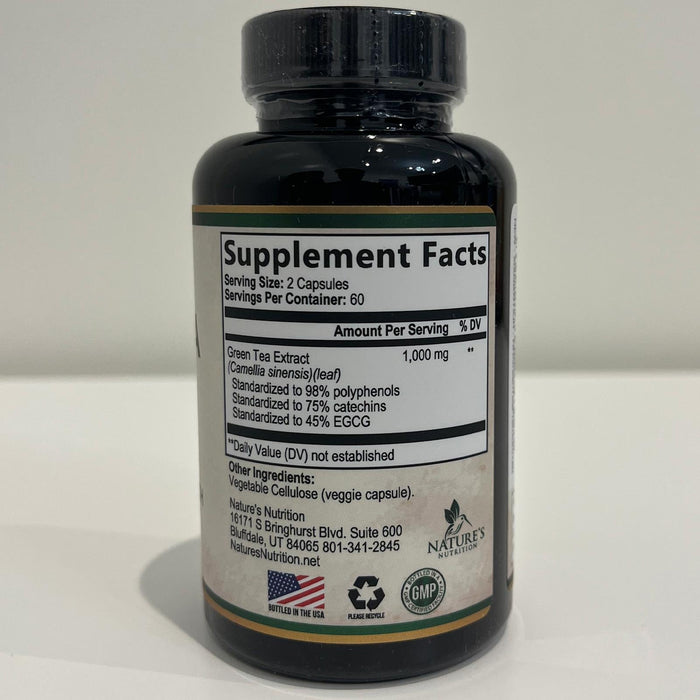 Green Tea Extract Capsules 1000 mg - Standardized 45% EGCG & 98% Polyphenols - 3X Strength Green Tea Pills for Natural Energy - Supports Heart Health, Herbal Supplement, Vegan, Non-GMO - 120 Capsules