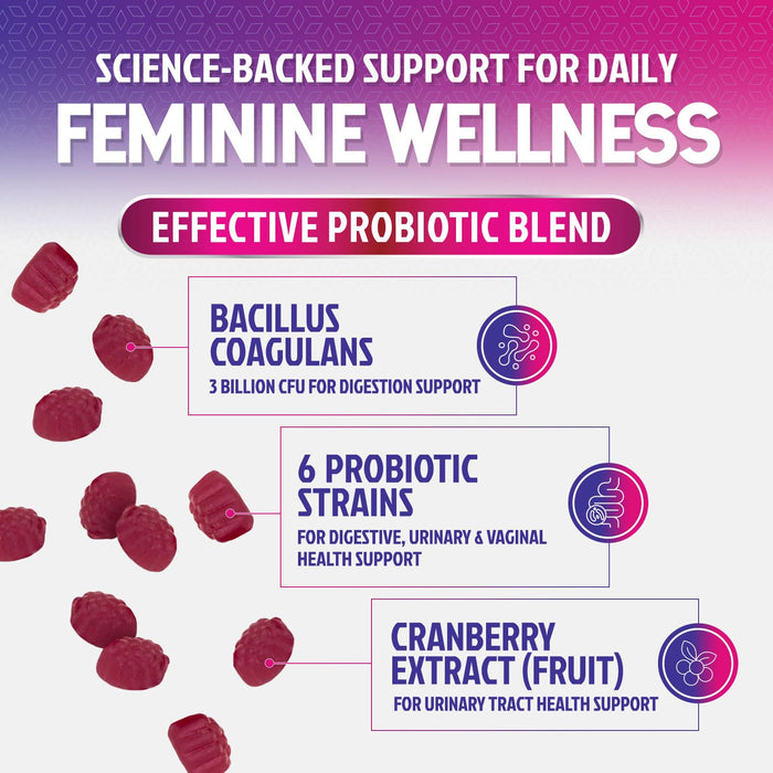 Probiotics for Women Gummies with Cranberry - 6 Premium Strains for PH Balance, Digestive Health, Vaginal & Immune Support, 3 Billion CFU, Women's Probiotic Gummy for Feminine Health - 120 Gummies