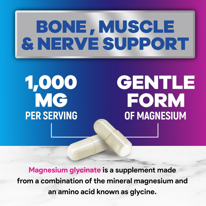 Magnesium Glycinate Supplement Pure 1000 mg Chelated for Max Absorption - Supports Bone, Muscle, Nerve & Heart Health, Sleep Support - Best Magnesium Pills for Whole Body Support - 120 Capsules