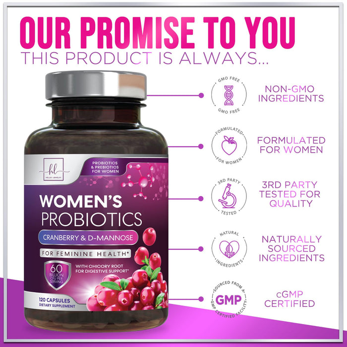 Probiotics for Women - 60 Billion CFU & 16 Strains for pH Balance, Vaginal & Digestive Support, Women's Probiotic with Cranberry for Gut Health, Urinary & Immune Support, Shelf Stable - 120 Capsules