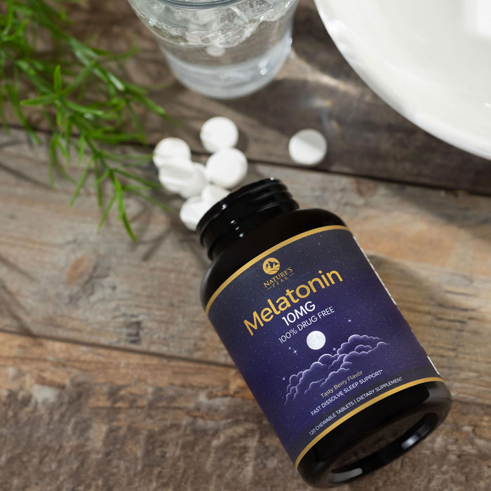 Melatonin 10mg - Sleep Support Supplements for Adults - Extra Strength Fast Dissolve 10 mg Melatonin Tablets for Restful Sleep Support, Natural Strawberry Flavor, Sugar-Free Non-GMO - 120 Day Supply