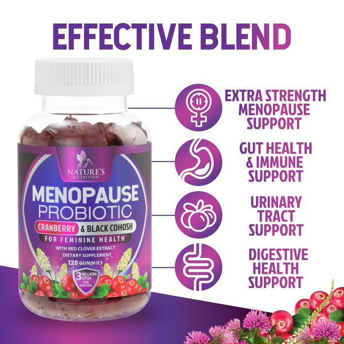 Menopause Supplements for Women - 3 Billion CFU Natural Menopause Relief for Mild Hot Flashes & Night Sweats, PH, Vaginal Health Support Probiotics for Women Gummy, Probiotic Supplement - 120 Gummies