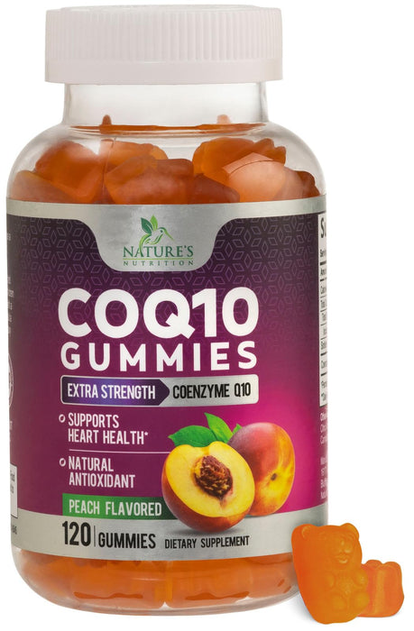 Nature's Nutrition CoQ10 Gummies 100mg – High Absorption Coenzyme Q10 Supplement for Heart Health, Energy & Antioxidant Support – Peach Flavor Gummy, Vegan, Non-GMO, Gluten Free – 120 Count