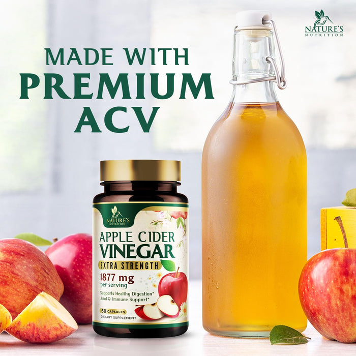 Apple Cider Vinegar Capsules 1877mg - Extra Strength Detox & Cleanse with Vitamin D & Zinc - Premium ACV Pills with Joint Natural Digestion & Immune Support - Vegetarian Supplement - 60 Capsules