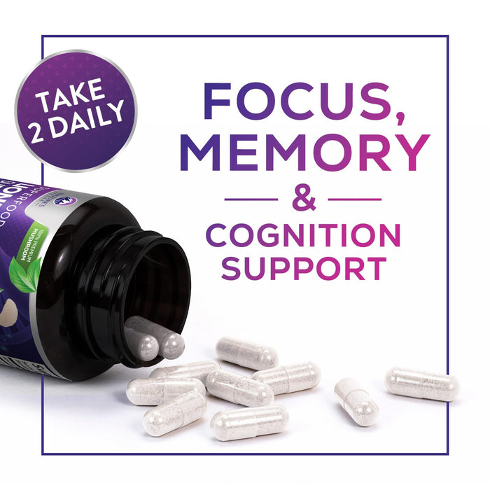 Lions Mane Mushroom Capsules 10,000mg - Lion’s Mane Supplement Capsules for Memory and Focus Support, Brain, Immune Health Support, Vegan, Bottled in USA, Lions Mane Mushroom Powder Extract, 120 Count