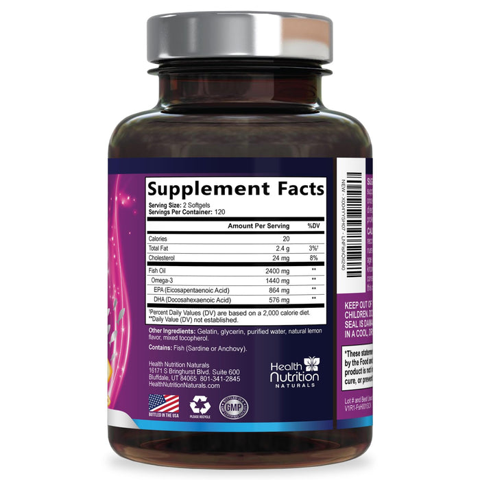 Omega 3 Fish Oil 2400mg - Triple Strength EPA + DHA - 240 Softgels