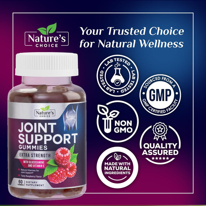 Joint Support Gummies Extra Strength Glucosamine Gummy Supplement with Vitamin E - Natural Cartilage & Joint Health & Flexibility Support, Best Support Glucosamine Chew for Men & Women - 60 Gummies