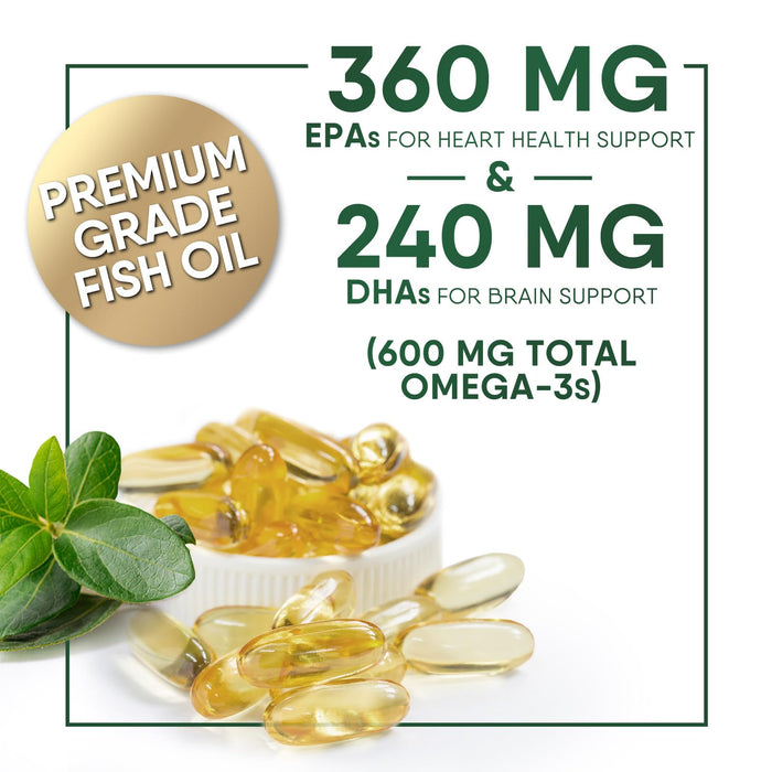 Omega 3 Fish Oil Supplements - 2400 mg Triple Strength Omega3, EPA & DHA with Essential Fatty Acids - Natural Immune, Brain & Heart Health Support - Gluten Free, Non-GMO, Wild Caught - 120 Softgels