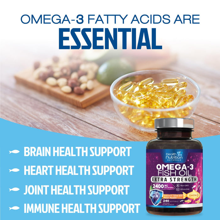 Omega 3 Fish Oil 2400mg - Triple Strength EPA + DHA - 240 Softgels