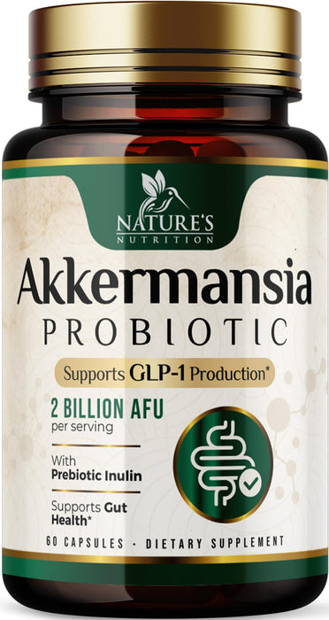 Akkermansia Probiotic Supplement for Women & Men, Akkermansia Muciniphila GLP 1 Probiotics with Prebiotic, 2 Billion AFU, Natural Digestive, Gut Health, & GLP 1 Production Support, 60 Capsules
