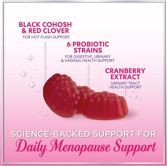 Menopause Supplements for Women Gummies with Black Cohosh, Cranberry 3 Billion CFU Probiotics - Complete Menopause Balance Relief for Hot Flashes, Night Sweats, PH, Vaginal Health Support - 60 Gummies