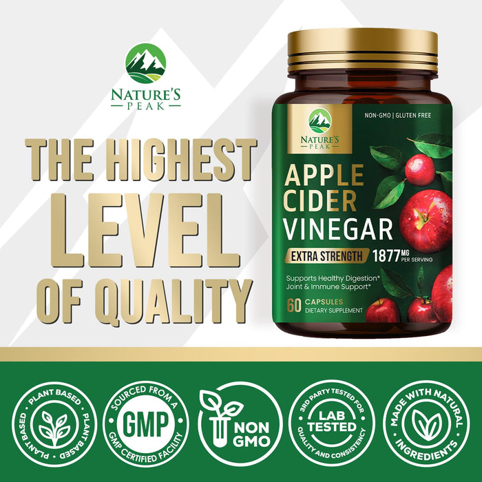 Apple Cider Vinegar Capsules ACV Supplements 1877mg, Vitamin D3, Zinc & Best ACV Supplement Pills Supporting Gut Health for Better Digestion, Immune System Support, Non-GMO & Gluten Free, 60 Capsules