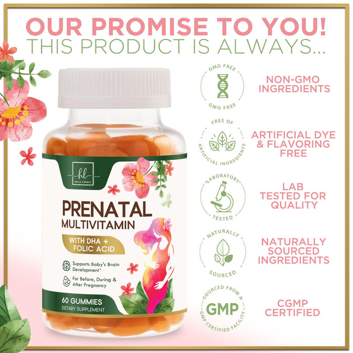 Prenatal Vitamins for Women with DHA & Folic Acid - Best Prenatal Multivitamin Gummies for Women, Brain Development Support, Folate, Vitamin C, D3 & B12, Pre Natal Pregnancy Supplement - 60 Gummies