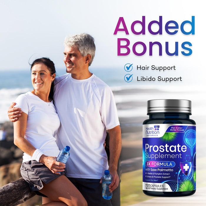 Prostate Health Supplements for Men - Potent 3X Formula with Saw Palmetto, Stinging Nettle, Pumpkin Seed Extract, Bottled in USA, Prostate Supplement for Urinary Support, Vegan, Non-GMO, 120 Capsules