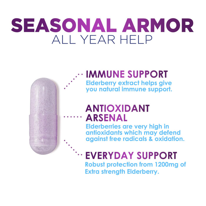 Elderberry Immune Support 1200mg Extract Capsules - Daily Immune Support for Adults with Concentrated Sambucus Black Elderberry Antioxidant - Gluten Free Vitamin, Non-GMO Supplement - 60 Capsules