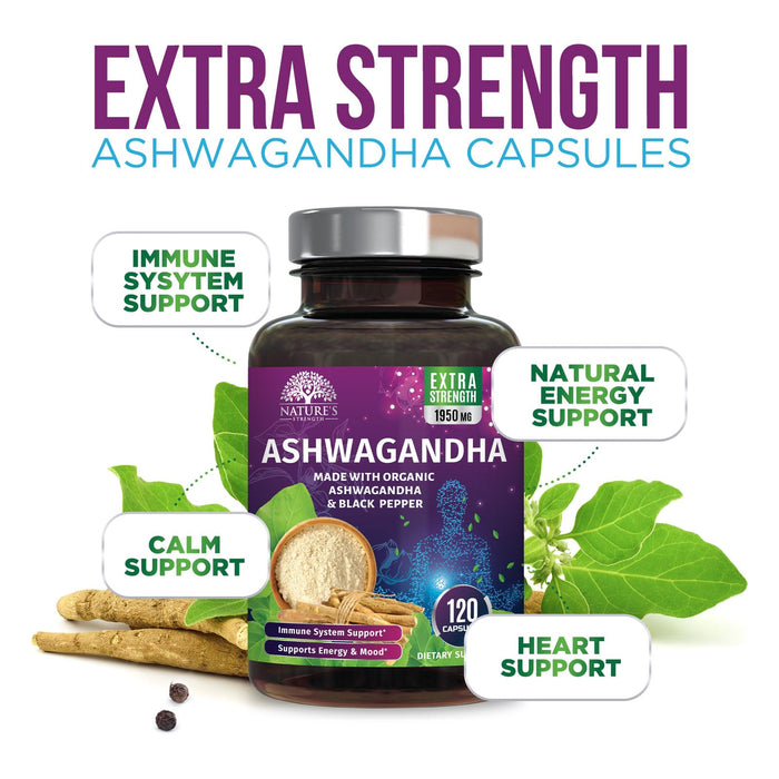 Ashwagandha 2100mg - Extra Strength with Black Pepper for Max Absorption, Ashwagandha Powder and Root Supplements for Women & Men, Antioxidant Support, Vegan, Non-GMO & Gluten Free - 120 Capsules