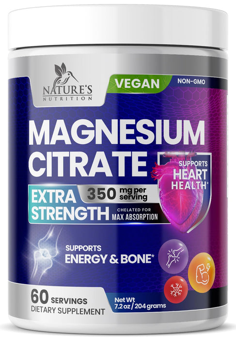Magnesium Supplement Citrate Vegan Calm Magnesium Powder, High Strength Absorption Drink Mix Supplements to Support Natural Muscle Health, Gluten Free, Non-GMO & Bottled in USA - 7.2 oz - 60 Servings