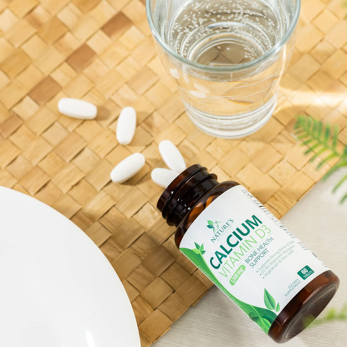 Calcium Supplement with Vitamin D - 1200 mg Calcium Carbonate with 1600 IU of D3 Vitamins - Supports Bone Strength, Teeth & Immune System - Natural & Easily Absorbable for Women & Men - 60 Tablets