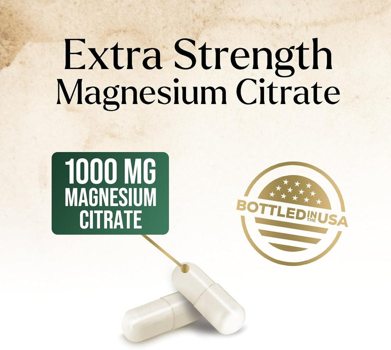 Magnesium Citrate 1000mg - High Absorption Magnesium Supplement Supports Muscle, Bone, Nerve & Heart Health - Extra Strength Magnesio Complex Pills - Non-GMO, Premium Energy Formula - 180 Capsules
