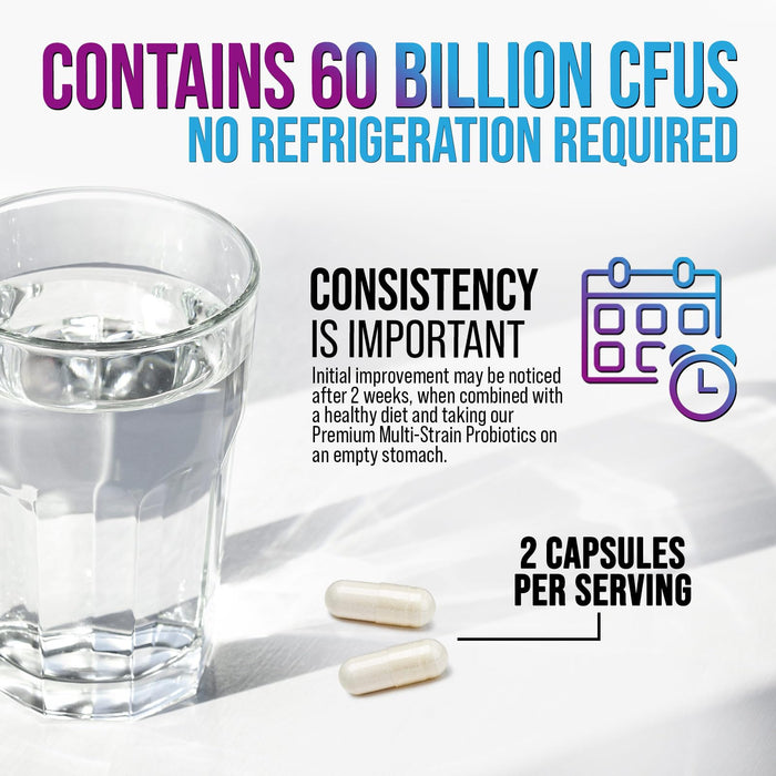 Probiotics for Women & Men 60 Billion CFU - 10 Strains with Lactobacillus, Digestive Gut Health Probiotics & Immune Support Supplement, Supports Occasional Constipation, Gas & Bloating - 60 Capsules