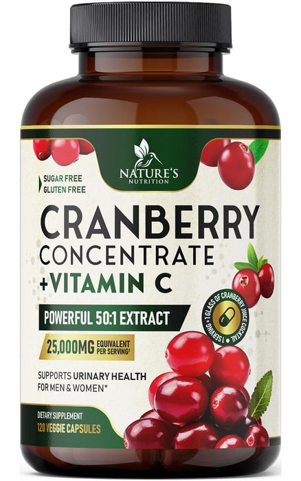 Cranberry Pills for Women - 500 mg Natural Urinary Tract Health Support - Concentrated Formula from Whole Fruit Cranberry & Vitamin C - Sugar Free, Gluten Free, Non-GMO Supplement - 120 Capsules