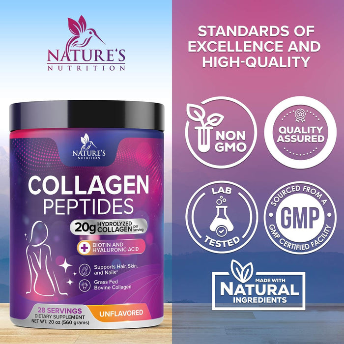 Collagen Peptides Powder for Women & Men - Hydrolyzed Type 1 & 3 Collagen Powder & Hyaluronic Acid - Vital Support for Hair, Nail, Skin, Bone & Joint Health - Zero Sugar, Unflavored - 28 Servings