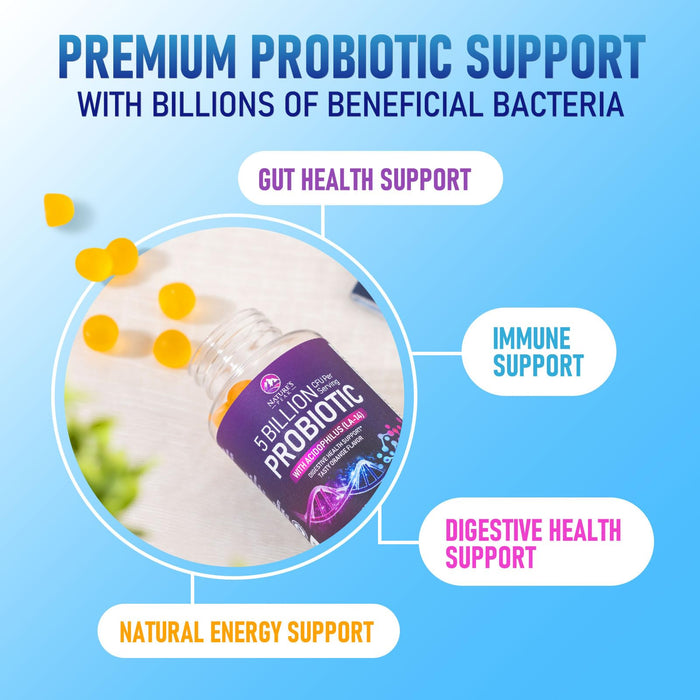 Probiotic Gummies for Women, Men & Teens - 5 Billion CFUs, 6 Pro Biotic Strains - Daily Probiotic Gummy Supplement for Natural Digestive Health, “Good” Gut & Immune Support, Orange Flavor - 120 Count
