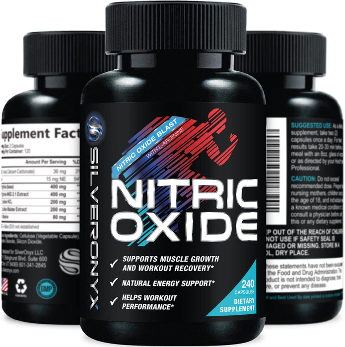 Extra Strength Nitric Oxide Supplement 3X Strength L Arginine, Citrulline Malate, AAKG, Beta Alanine - Premium Muscle Supporting Nitric Booster - Natural Energy & Heart Health Support - 240 Capsules