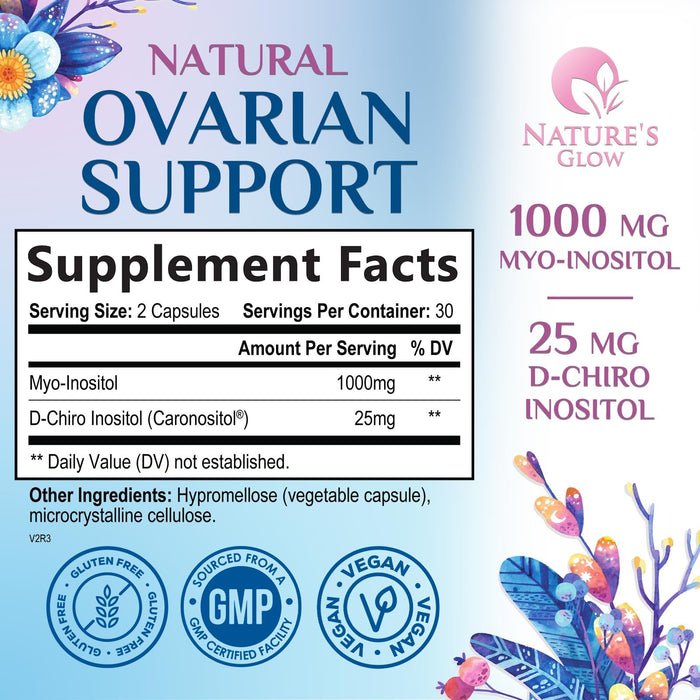 Myo-Inositol & D-Chiro Inositol 1025mg - 40:1 Ideal Ratio for Ovarian Support, Vegan Myo & D Chiro Supplement for Women's Natural Balance and Hormone Support, Vitamin B8, Non-GMO - 60 Capsules