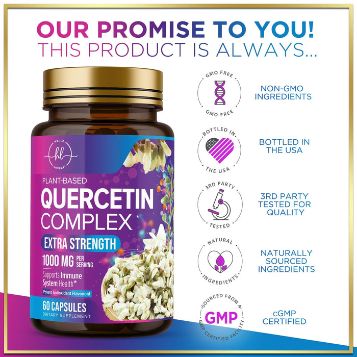 Quercetin 1000mg Servings - Extra Strength Antioxidant Support for Immune & Cellular Health, Quercetin 500mg Capsules for Lung, Respiratory & Heart Support, Vegan, Gluten Free & Non-GMO - 60 Capsules