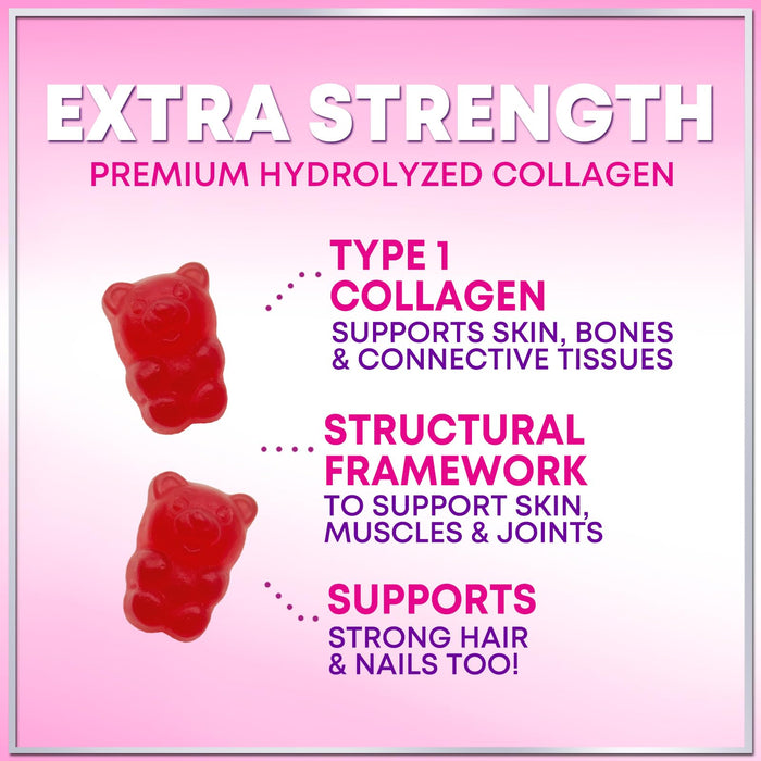 Collagen Gummies for Women - Extra Strength Collagen Peptides Gummy with Vitamin C, Zinc and Biotin, Hydrolyzed Protein Peptides Supplement for Hair, Nail & Healthy Skin Support, Non-GMO - 120 Gummies