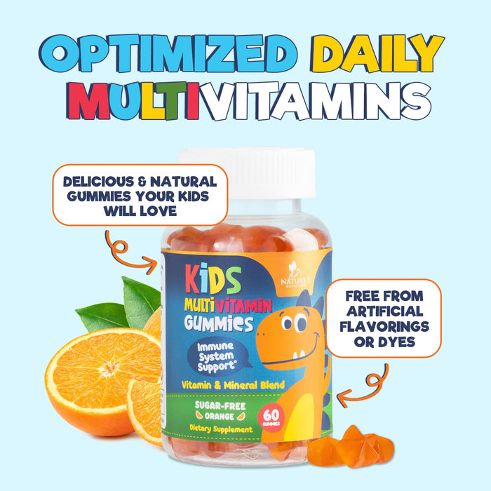 Multivitamin for Kids Gummies - Vitamin D3, C, B12, B6, A & Zinc, Daily Children Vitamins for Immune Support, Sugar-Free, Chewable Multivitamin Gummy for Toddlers & Kids, Orange Flavor - 60 Gummies