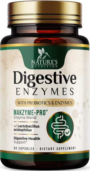 Digestive Enzymes with Probiotics - Probiotic Multi Enzymes with Probiotics and Prebiotics for Digestive Health and Bloating Relief for Women & Men, Daily Enzymes for Gut & Digestion - 60 Capsules