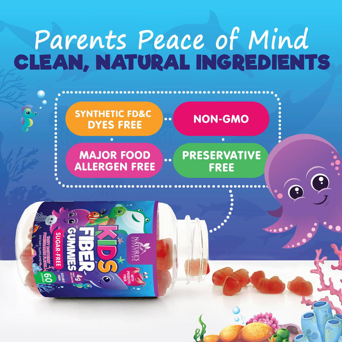 Kids Fiber Gummies – Sugar Free Prebiotic Fiber Supplement for Digestive Health, Regularity & Immune Support – 4g Plant-Based Fiber – Natural Raspberry Flavor – Vegan, Gluten-Free – 60 Gummies