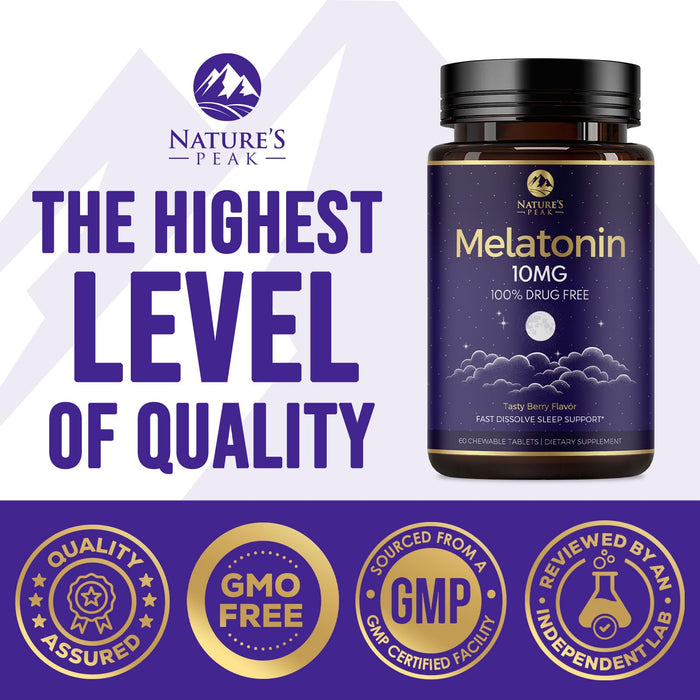 Melatonin 10mg - Sleep Support Supplements for Adults - Extra Strength Fast Dissolve 10 mg Melatonin Tablets for Restful Sleep Support, Natural Strawberry Flavor, Sugar-Free Non-GMO - 60 Day Supply