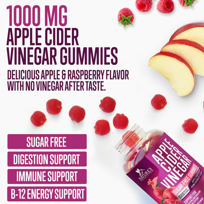 Apple Cider Vinegar Gummies Sugar Free 1000mg for Cleanse, ACV Gummy Vitamin B12 for Digestion Energy & Immune Health Support, Supports Metabolism, Keto Friendly, Apple Raspberry Flavor - 60 Gummies